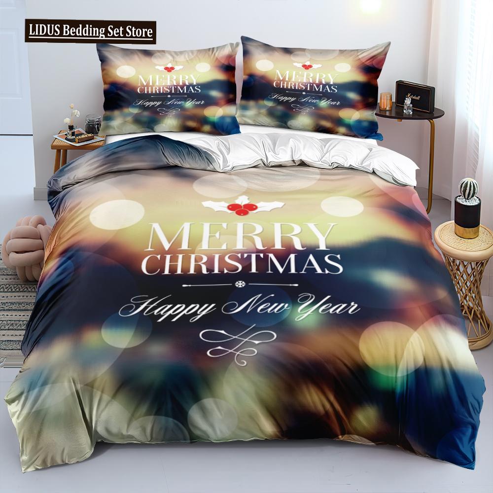 Set husă de plapumă și față de pernă 3D Crăciun Fericit(s) Set Huse Pilotă King/Queen/Double Seturi de Lenjerie de Pat 3D Mărime Queen 2/3 piese