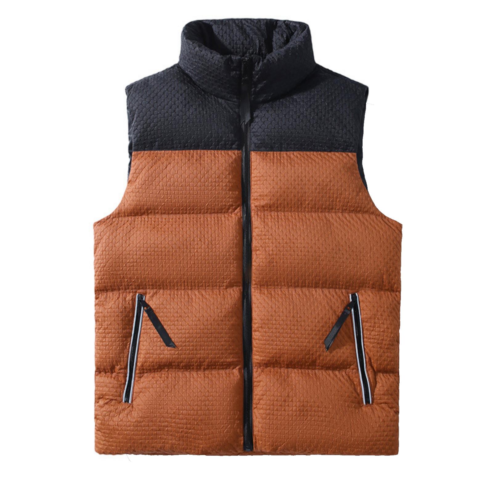 

Men s Casual Color-block Embossed Down Cotton Vest, Men s Thickened Loose Stand-up Collar Zip-up Sleeveless Jacket XXXL шафрановый