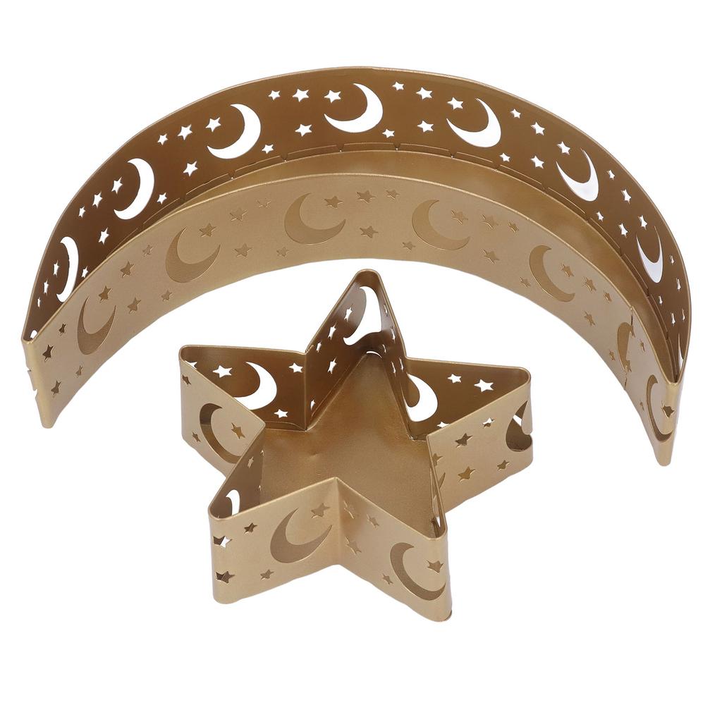 2 Stück Ramadan Desserttablett Mond Stern Edelstahl Eid Serviertischgeschirr Dekor für Islam Muslim