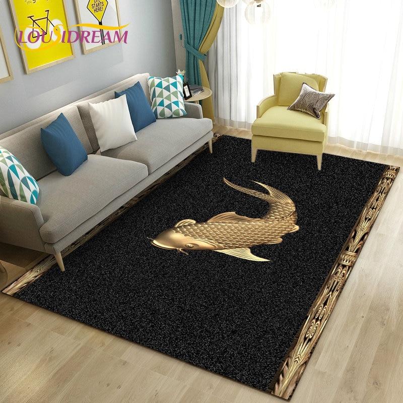 3D Fish Golden Arowana Betta Fish Area Rug,Carpet Rug for Living Room Bedroom Sofa Doormat Decor,Kid Play Non-slip Floor Mat