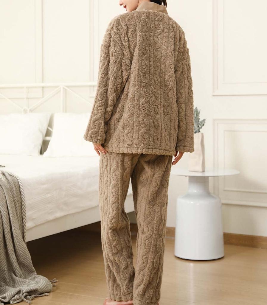 Teddy Winter Cold Loose Medium roomwear147 Women's Loungewear, Fluffy, Weather, 2-Piece Set, Fit, Thickness, (Brown, XL)