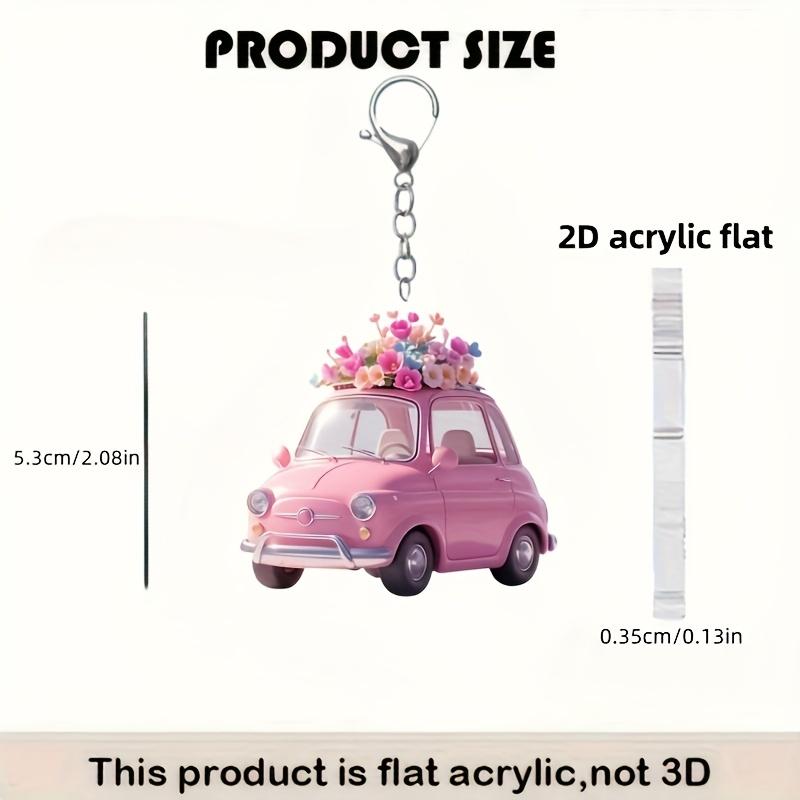 1pc, 2D Flat Fashion Pink Car with Flower Keychain for Backpack and Car Keys, Holiday Party Decorations, Perfect Gifts for Thanksgiving
