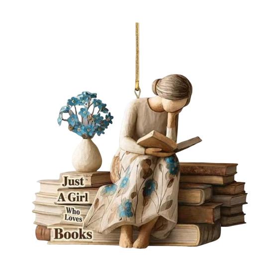 Just A Girl Who Loves Book Christmas Ornament 2D Flat Acrylic Reading Lovers Hanging