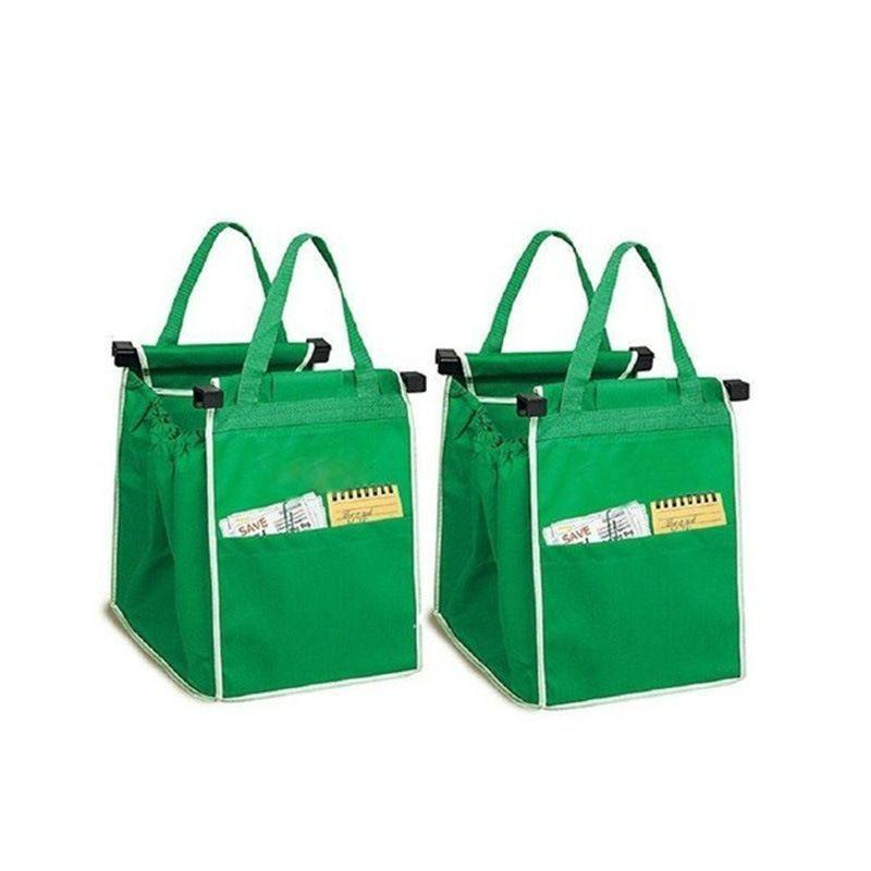 Reusable Green Non-woven Fabric Foldable Supermarket Trolley Bag Convenient Shopping Cart Bag