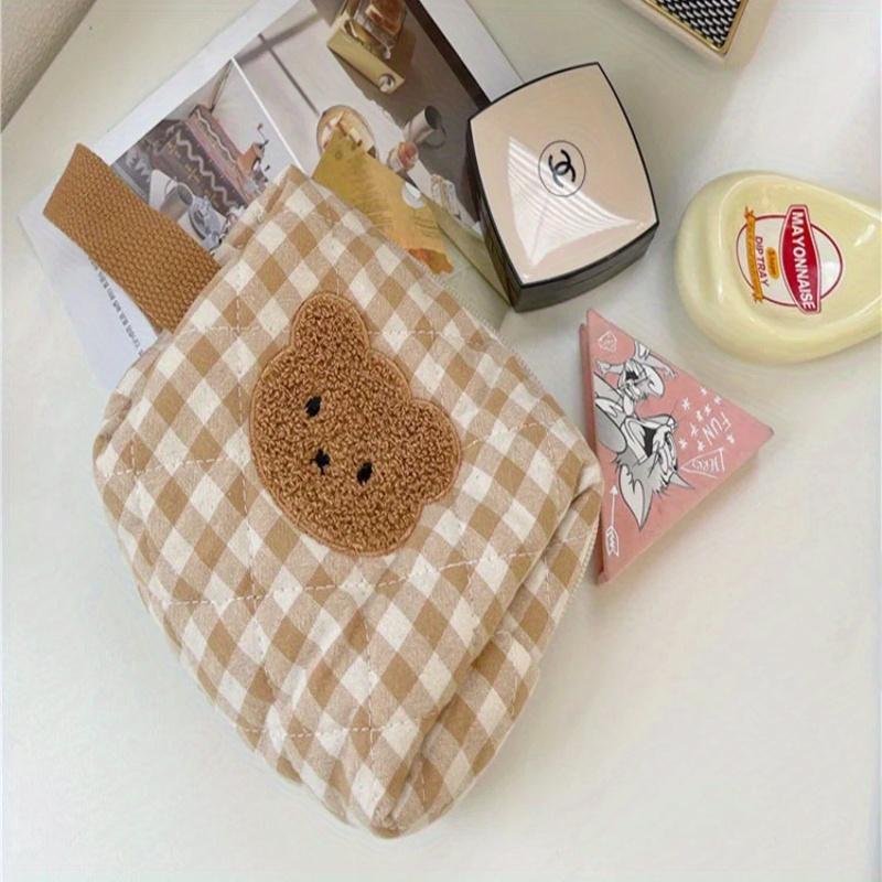 Cartoon Animal Curly Patch Bear Cosmetic Bag Cute Niche Female Storage Bag Student Portable Large Capacity Cotton Quilted Handba