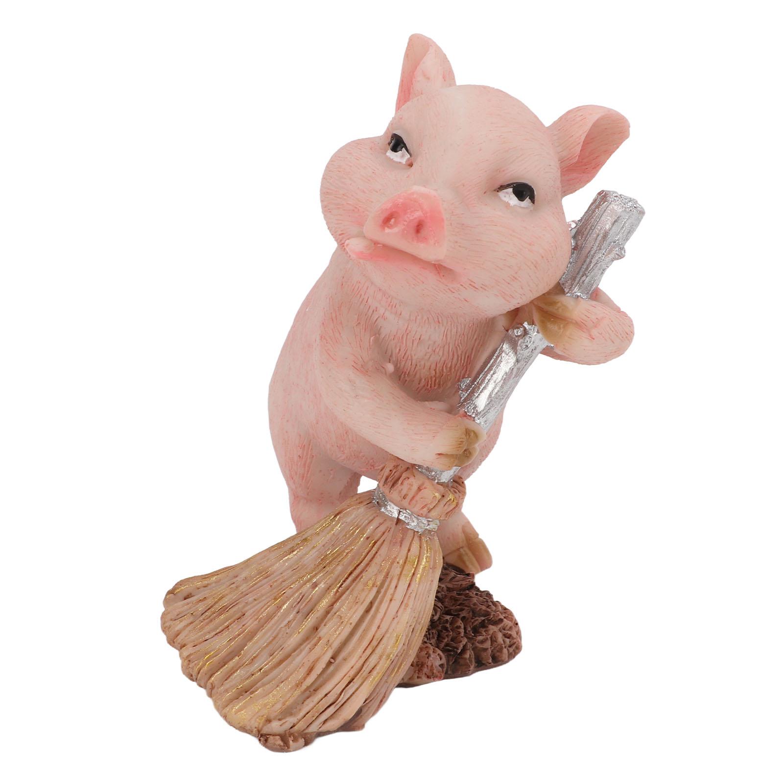 

Фигурка свиньи миниатюрного размера из премиальной прочной смолы, дизайн «подметание пола», деревенский стиль