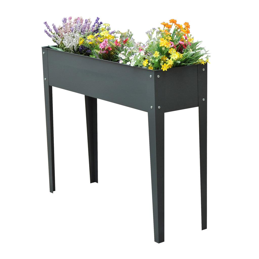Flower Raised Bed Garden Metal Vegetable Planter Freestanding Herb Growing Box Green Basics Grow Table Planter (Dark Grey)