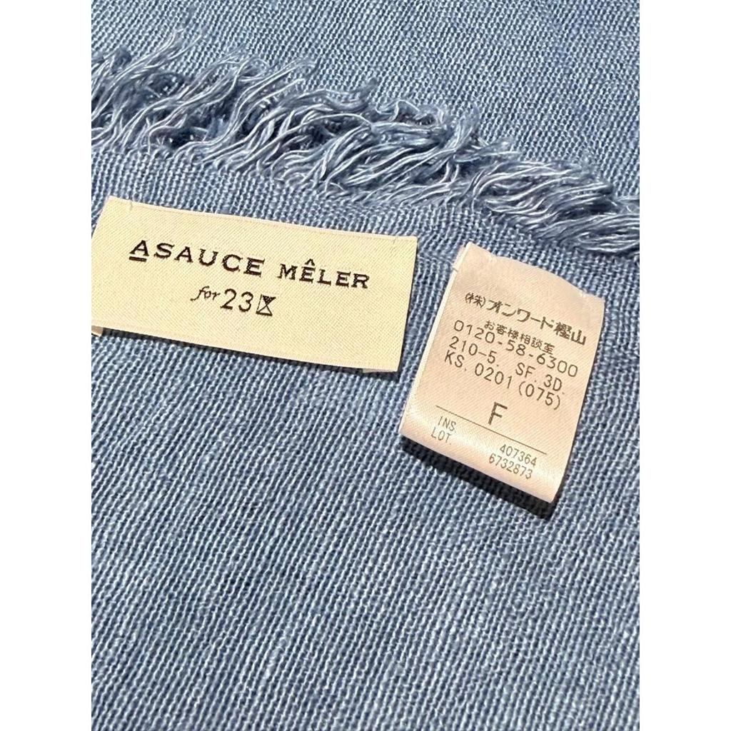 Used 23ku x ASAUCE MELER Belgian Linen Stole, Blue, 100% Linen, Unused, Stored Item
