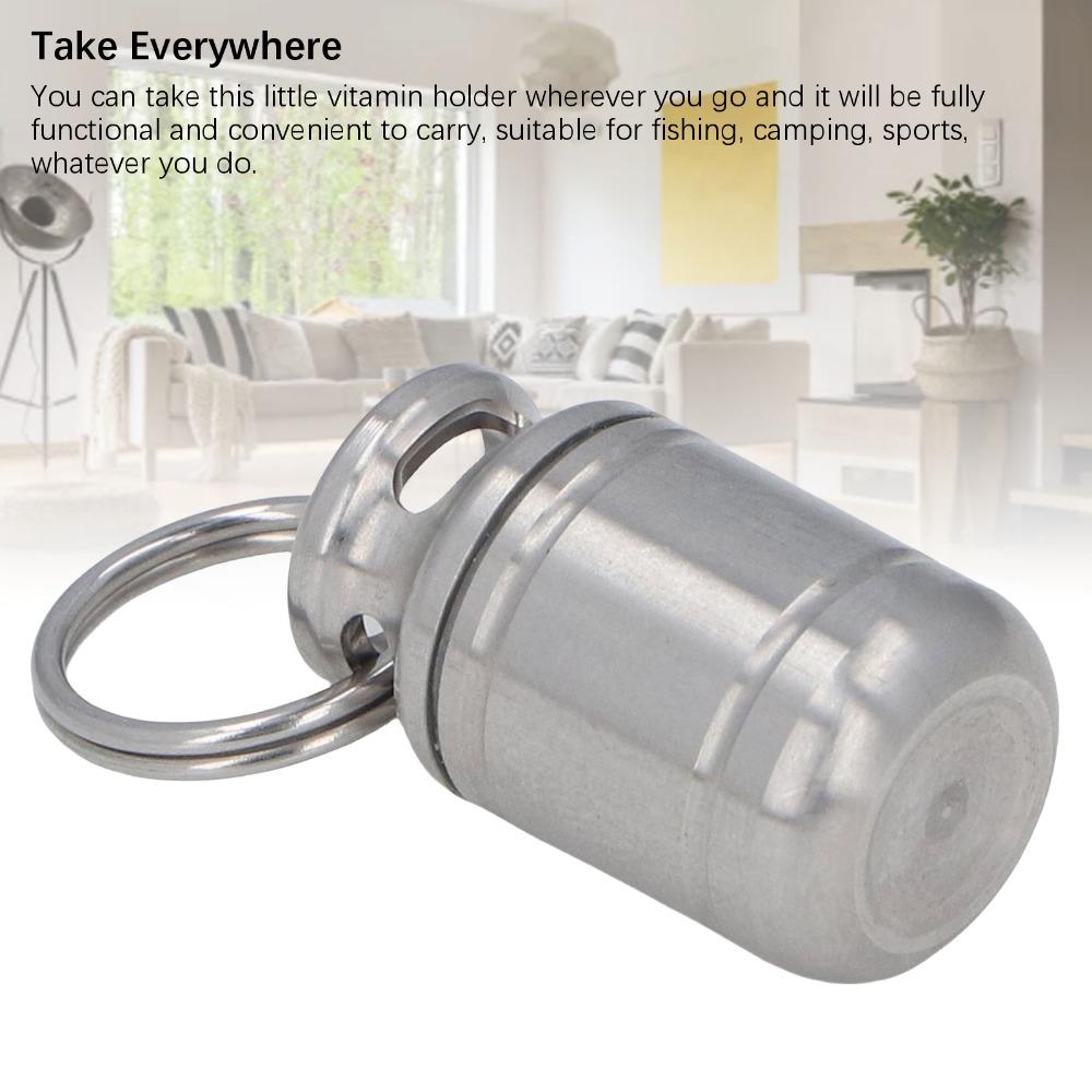 304 Stainless Steel Pill Case Waterproof Sealed Mini Portable Medicine Bottle Keychain Hanging Special Tank Shape Drug Container