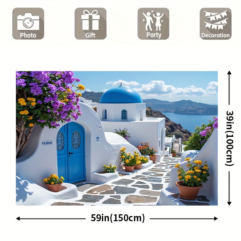 Greece Santorini Tapestry, Pattern Wall Hanging For Home Decoration Living Room, Bedroom And Study Room, Elegant Backdrop