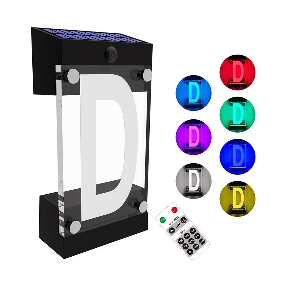 3D Acrylic Solar Powered House Number Sign Outdoor Address Plaque Lamp Home Driveway