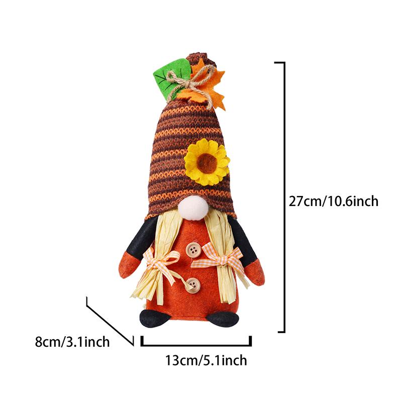10.6/11.8inch Fall Gnomes Plush Decoration Orange Thanksgiving Gnome Elf Dwarf Figurine With Faux Straw Beard Banner And Pumpkin