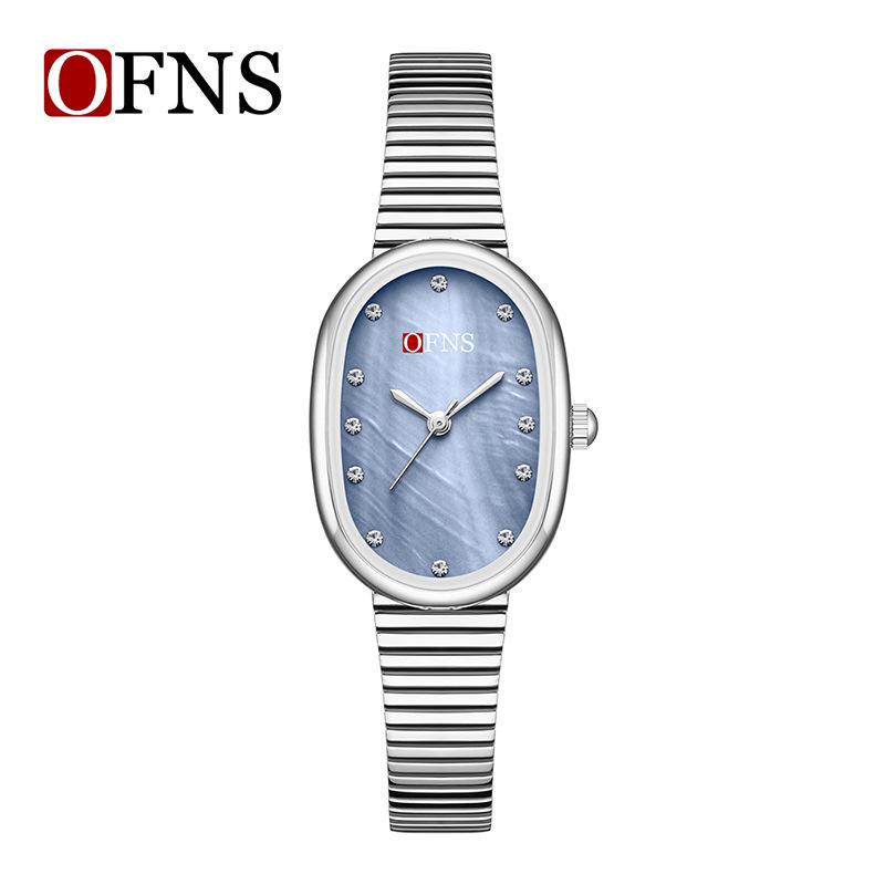 OFNS Luxury Women's Watch: Mother-of-Pearl Dial, Quartz, Diamond Accents, Waterproof, Elegant Office Accessory.