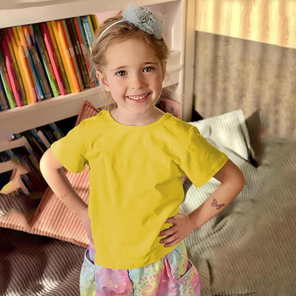 Girls' Short Sleeved T-shirt With Ribbed Knit Texture Top, Cute, Fashionable Soft And Comfortable