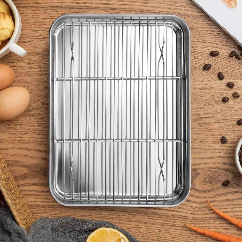 Stainless Steel Food Cooling Tray Food-Grade Draining Oil Pan Baking Pan with Rack  Oven Use