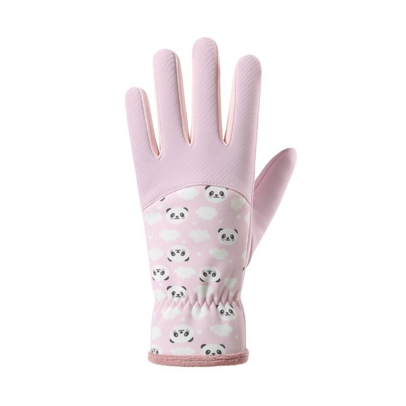 Children's Windproof Thermal Gloves for Outdoor Cycling Winter Warm Mittens for Boys Girls Fun Cartoon Designs Panda Gloves