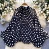 Eleganti Camicette Bianche a Pois Ondulati All-match Camicia Oversize a Manica Lunga Donna Primavera Autunno Top Larghi Mujer
