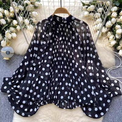 Elegant  All-match White Wave Point Blouses Long Sleeve Oversize Shirt Women Spring Autumn Loose Tops Mujer