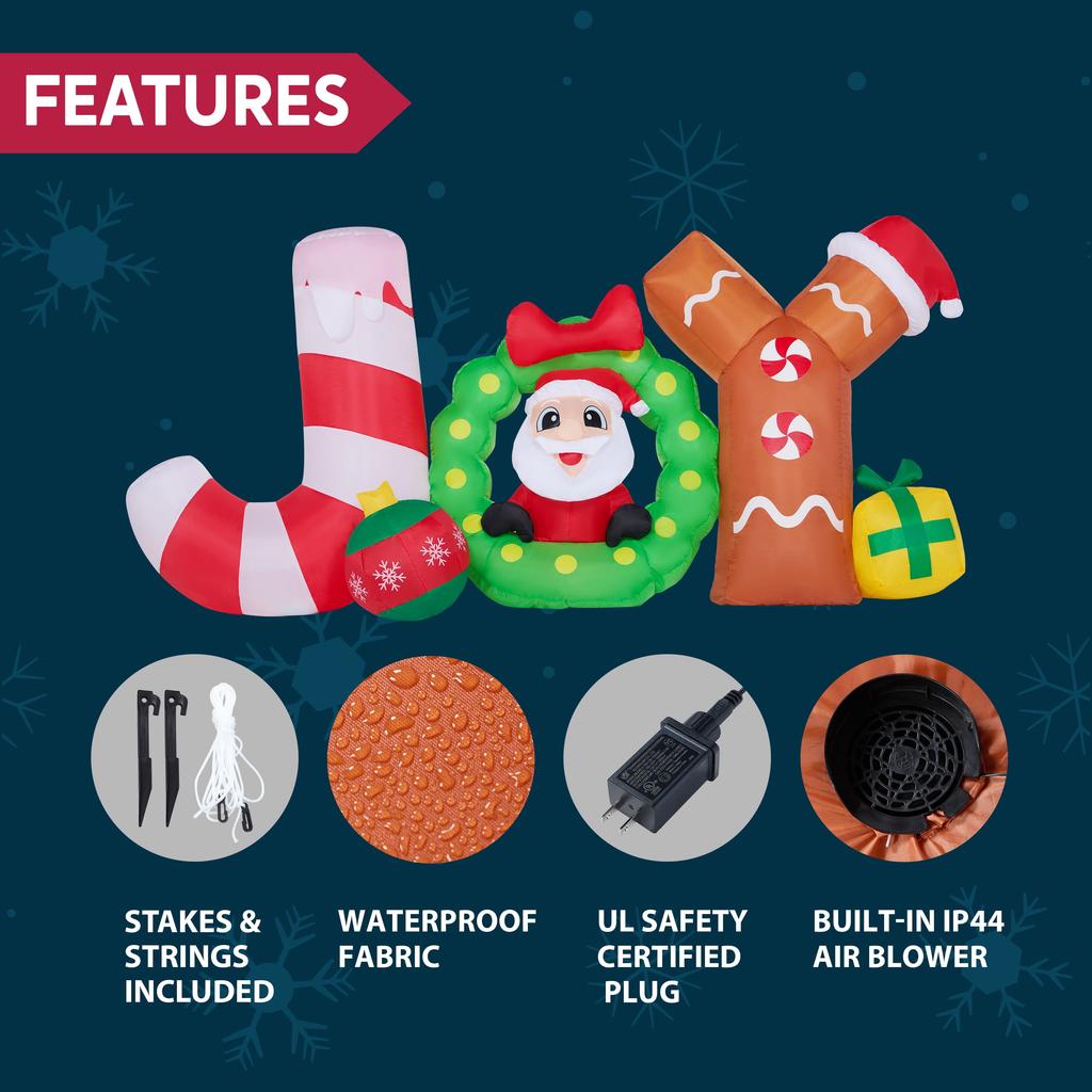 Joyfy 8 ft Long Christmas Inflatable Decoration Blow Up Joy with Santa Build-in LEDs for Christmas Outdoor Inflatable Decoration
