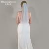 Plain Solid Color Tulle Bridal Veil Single Layer Soft Flowy Simple Wedding Veil White Lavender Light Blue Floor Length Veil For Bride Elopement Shoot