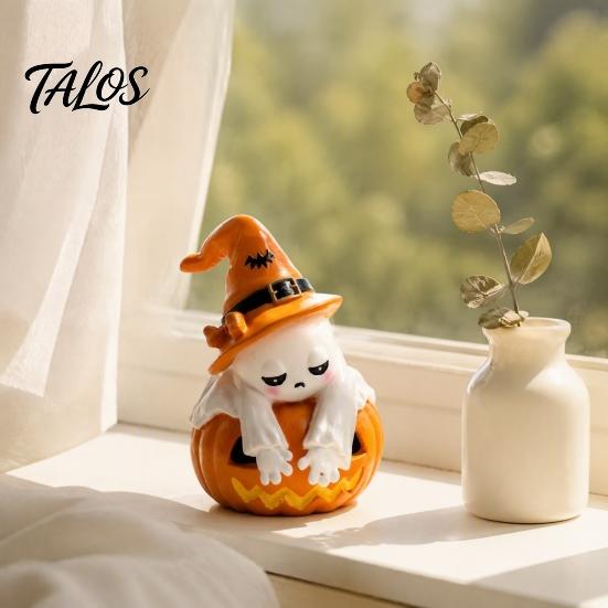 Funny Melancholy Ghost Gift Pumpkin Figurine, Cute Sad Leaning on Desk Figurine for Entryway Decor, Spooky Halloween Decoration Home Table Shelf