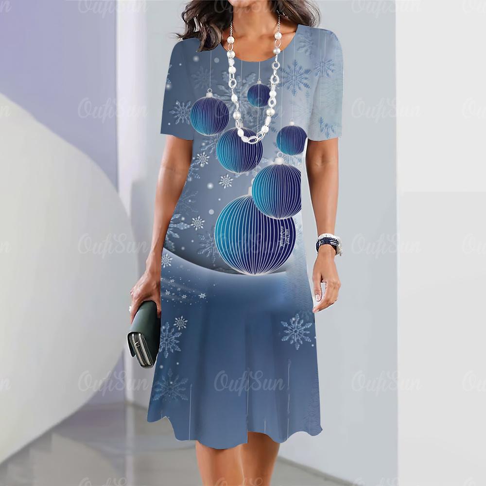 New Women's Dress Retro Dress Starlight Print Casual Short Sleeve Fashion Women's Plus Size 2K Clothing