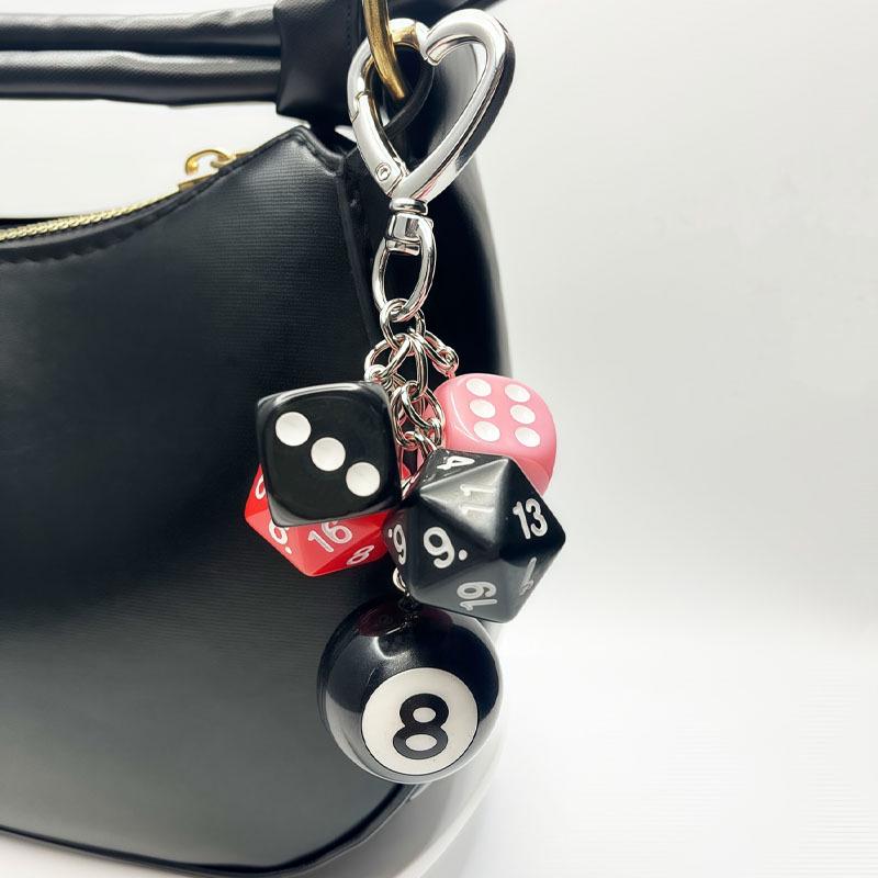 Creative Black Polyhedral Dice Billiard Keychain Pendant – Small Gift & Bag Decoration