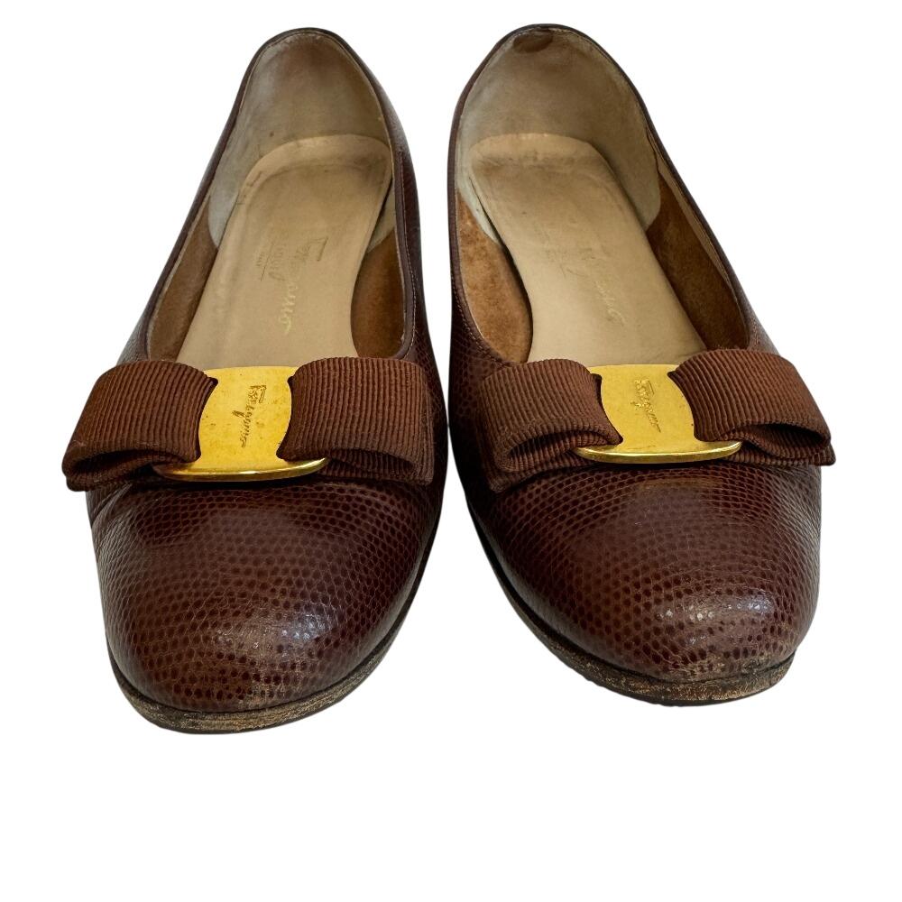 Salvatore Ferragamo Lizard Vara ribbon pumps Brown Lizard Women Used