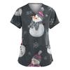 Women's Fashion V-Neck Short-Sleeved Workwear With Pockets Christmas Print Top Caregiver Uniform