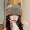 Polyester Cat Ear Beanie Hat Large Head Circumference Fall Winter Skull Cap  Casual Use