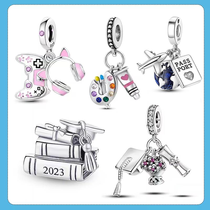 Graduation Book Charms Bachelor Cap Flowers Dangle Copper Charm Fits Genuine Bracelets Jewellery Graduation Gifts