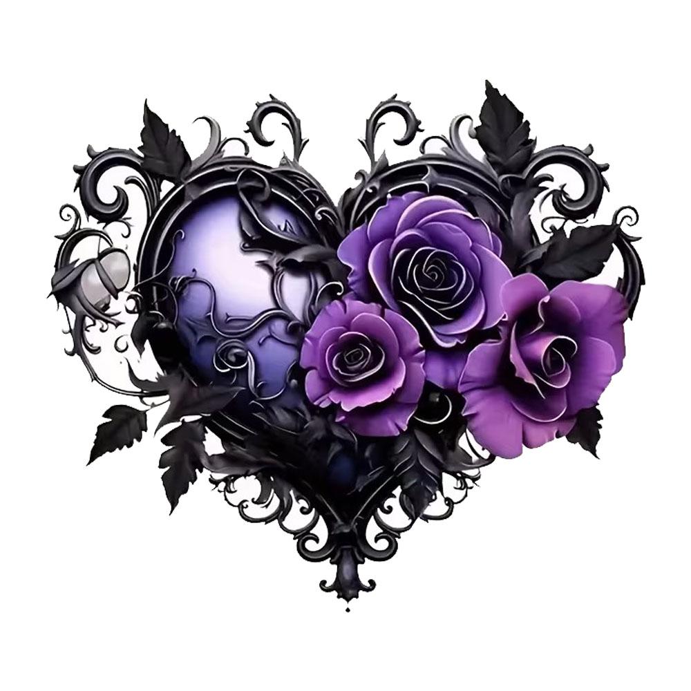 

QT2467# Purple Rose Dark Style Heart-Shaped ar Sticker, Suitable for Laptop, Car, Truck, Van, SUV, Motorcycle, Bumper, Window 10cm-longest side