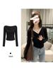 Women's Off-Shoulder Long Sleeve Swing Collar T-Shirt - Slim Fit, Elastic Base Layer for Spring/Summer
