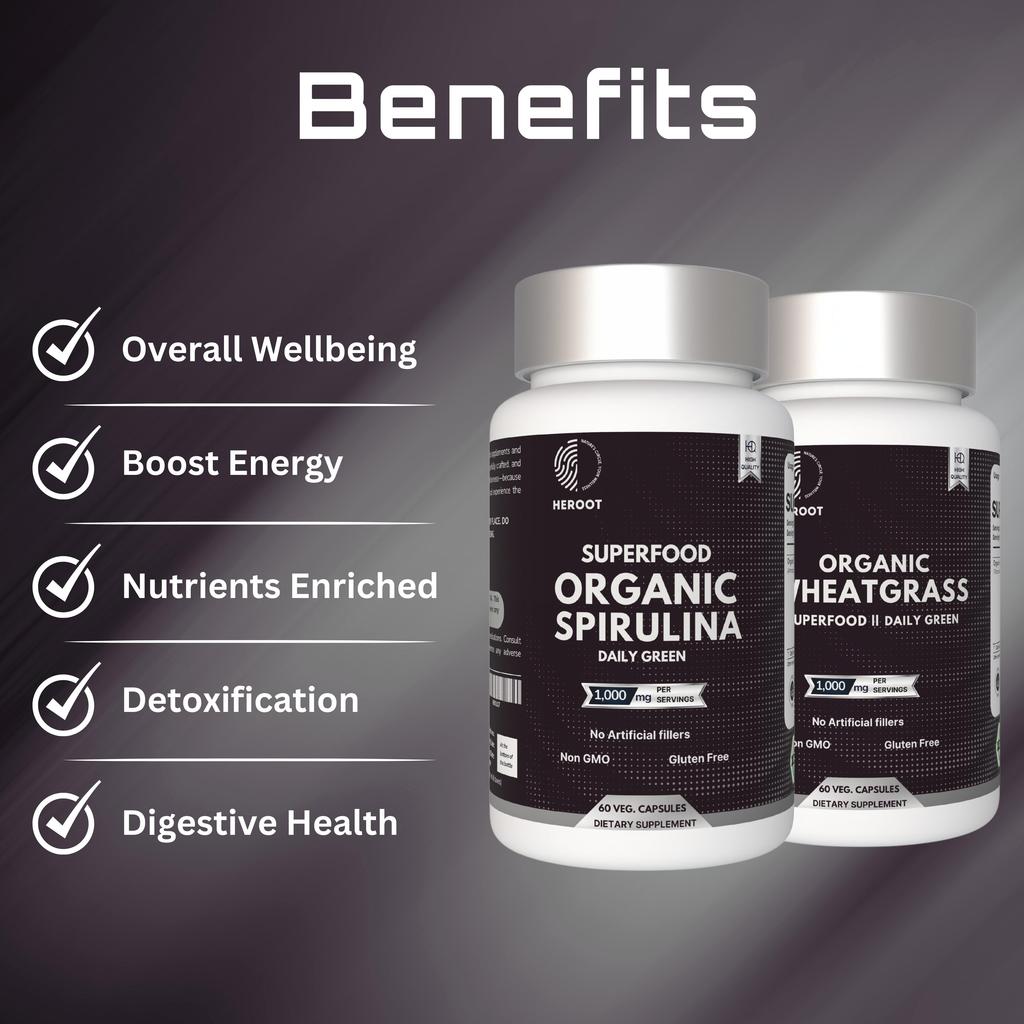 Heroot Superfood Capsule Combo | Spirulina & Wheatgrass