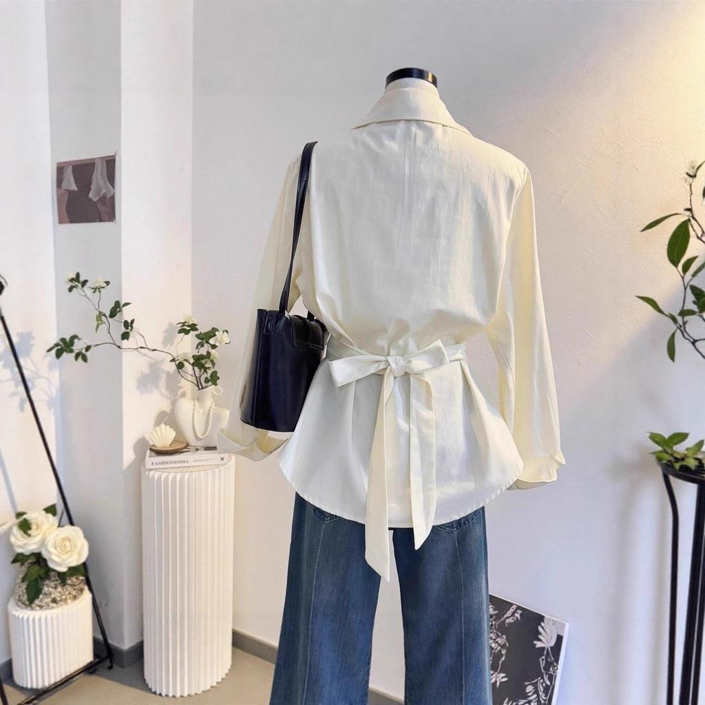 Strappy Waist Cinched Long Sleeved Shirt for Women In The Autumn Designed for Commuting Korean Style Top