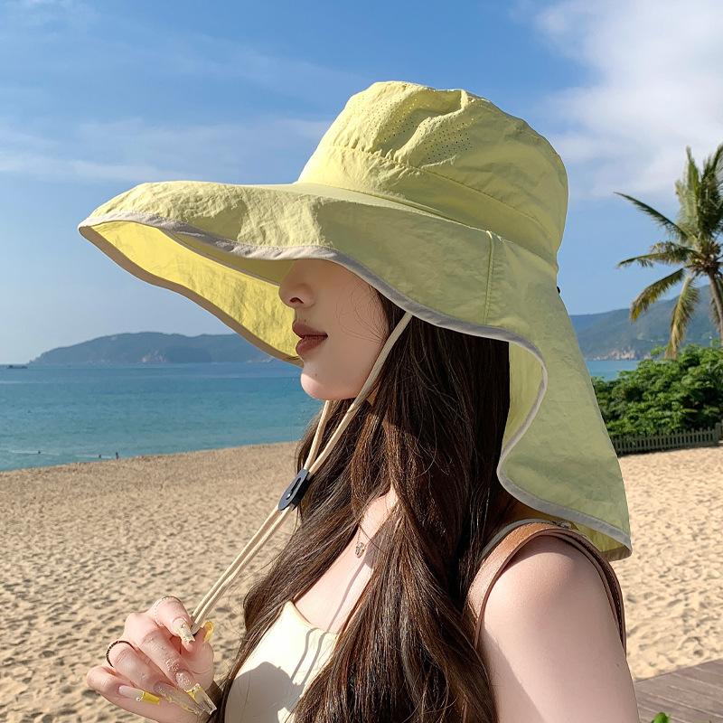 Summer Outdoor Sun Hat Children Large Brim Shawl Neck Protector Quick Drying Waterproof Bucket Hat Mountaineering Fishing Sun Protection Hat