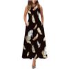 Women's Casual Printing Big Hem Dresswave Round Neck Sleeveless Long Dress