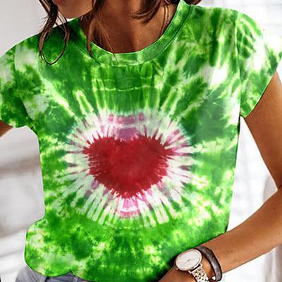 Damen Herz Tie-Dye 3D Gedruckte T-Shirts Sommer Damen Rundhals Kurzarm T-Shirt Harajuku Tees Y2k Top Damenbekleidung