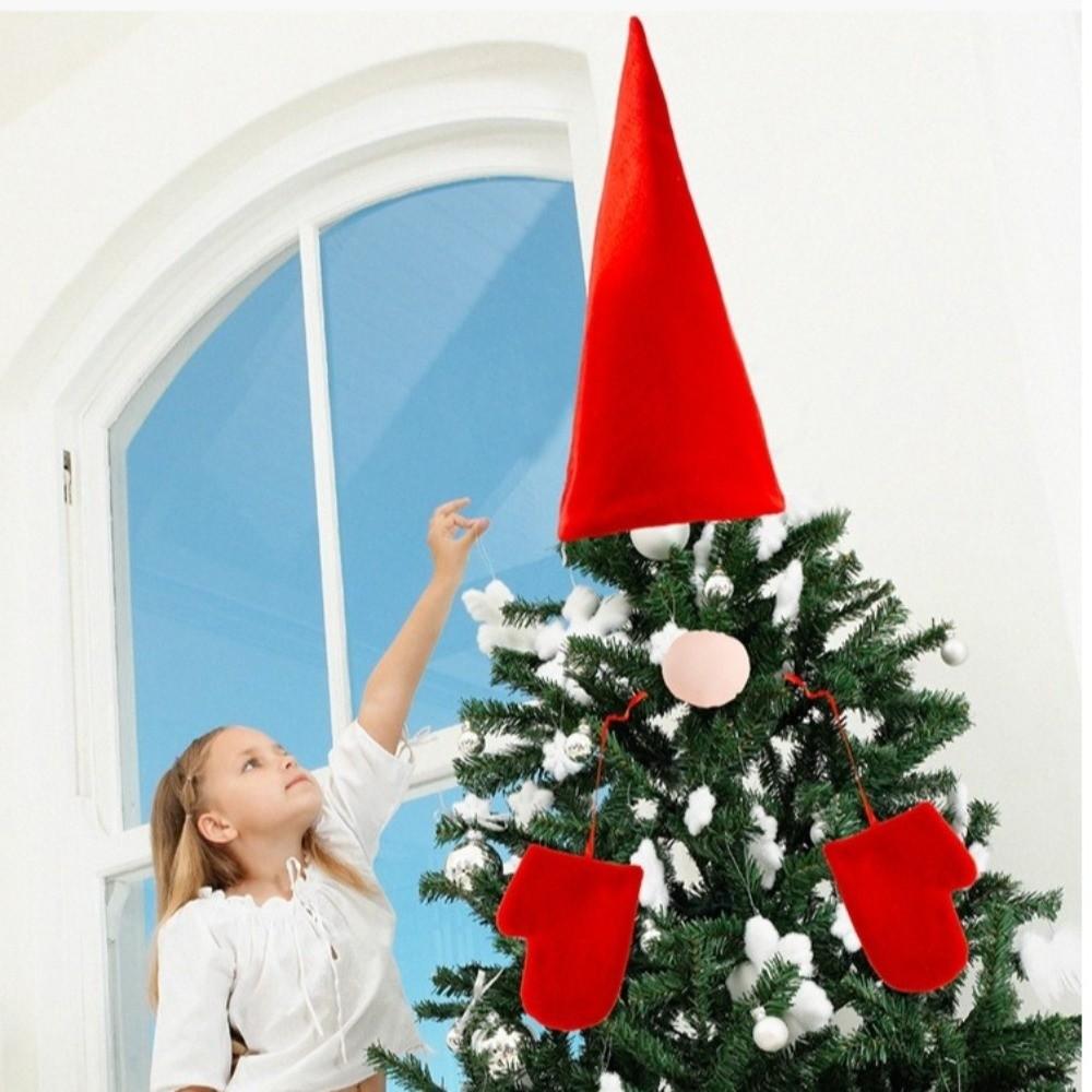 New Red Christmas Treetop Decor Santa Hat Gloves Faceless Christmas Tree Decor Fabric Treetop Decor Holiday Decoration