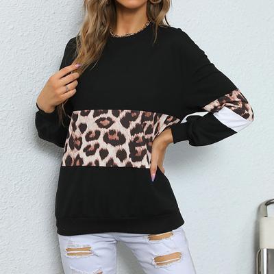 Lässiger Komfort und Vielseitigkeit Herbstmode Damen Midilanger Leopardenmuster Langarm Splicing Pullover