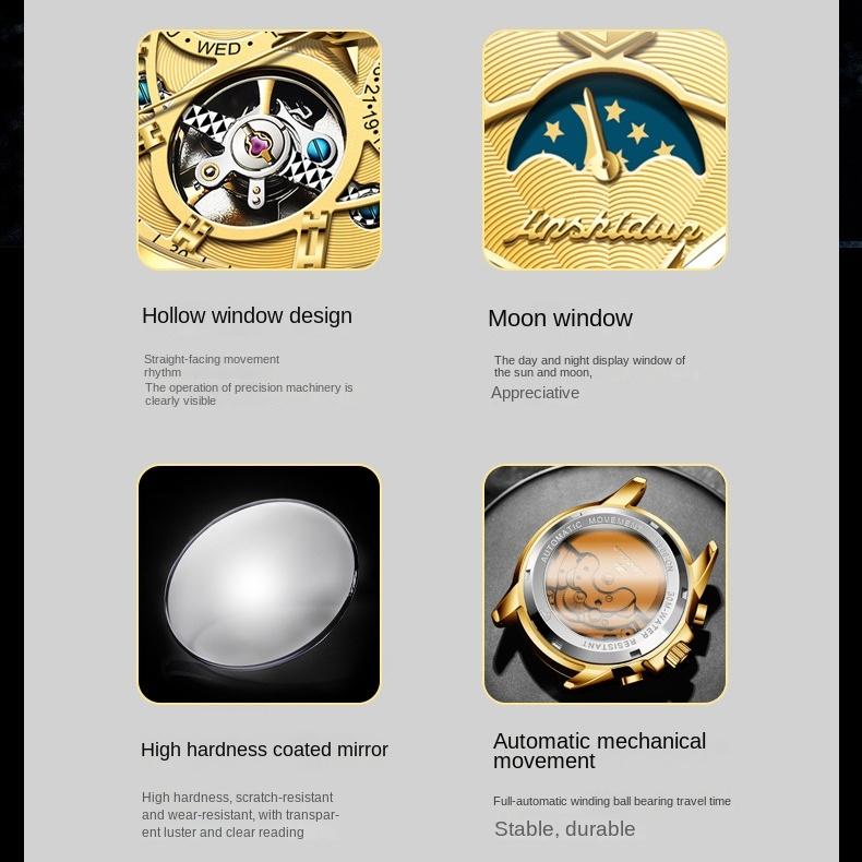 Orologio Meccanico Automatico Multifunzione Marca JINSHIDUN Tourbillon Orologio da Uomo Orologio da Uomo