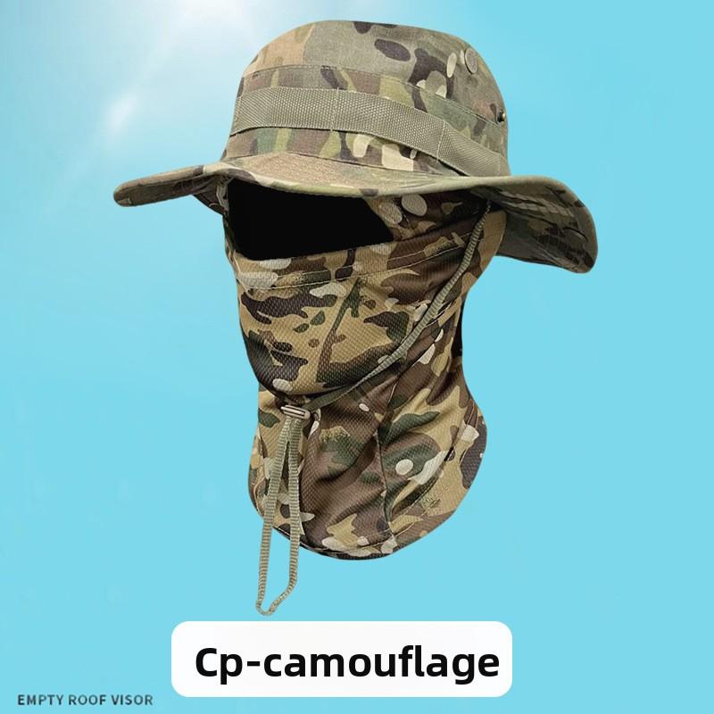 Camouflage Round Edge Hat Headgear Set Outdoor Mountaineering Bucket Hat Drawstring Windproof Benny Hat Travel Mountaineering Fishing Hat
