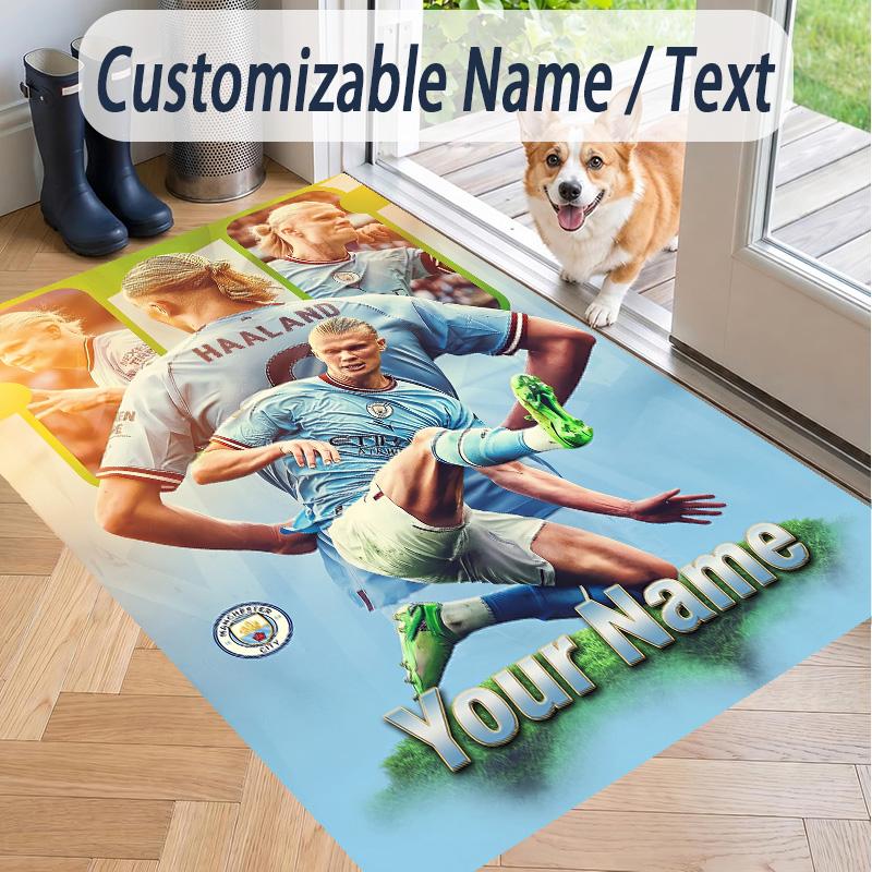 Custom Text Printed Rug Erling Haaland Non Slip Floor Carpet For Home Room Decor