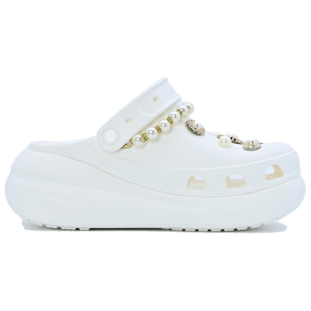 Crocs Crush Clog Baroque Pearl EVA Exquisite Simple Puff Shoes for men and women in white and silver