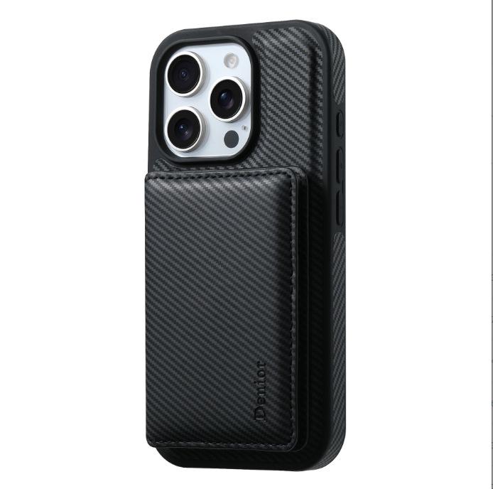 Carbon Fiber Magnetic Phone Case with Detachable Card Holder for iPhone 16 Pro Max (MagSafe Compatible)