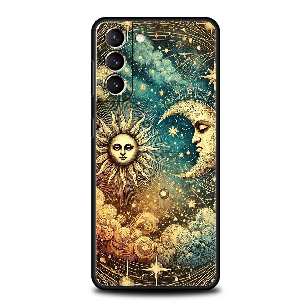 Moon Sun Phone Case For Samsung Galaxy S26 Ultra S25 Plus S24 FE S23 S22 5G S21 S20 Cover Black Soft