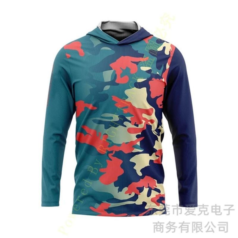 Mens Quick-Dry UV Protection Fishing Jacket With Hood Camouflage Outdoor Long Sleeve Sunproof Coat