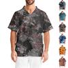 Men's Printing Short Sleeve V-neck Working Blouse Chest Pocket Carer Top