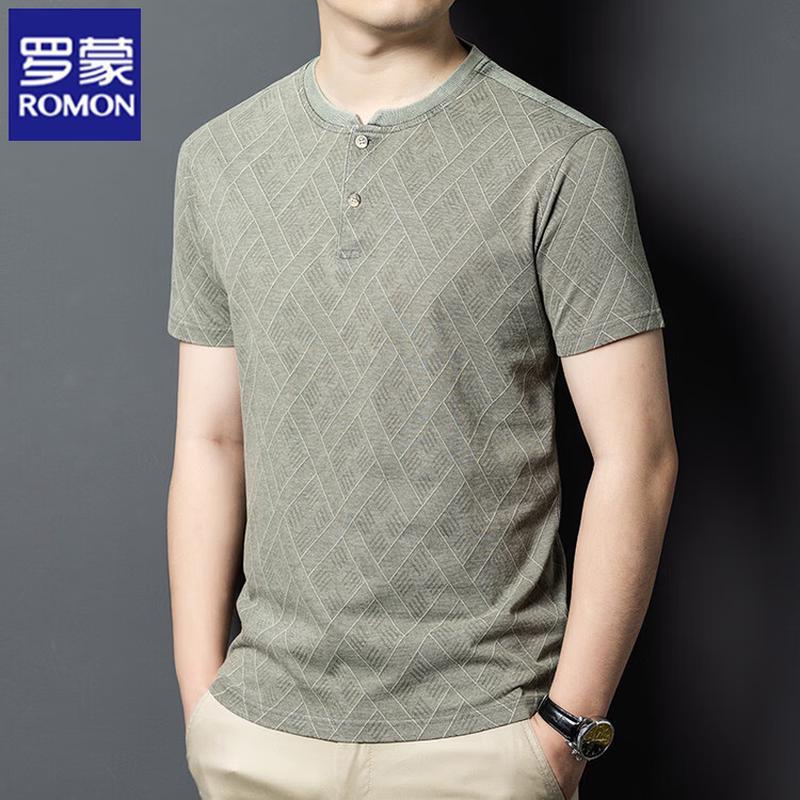 

ROMON Men s Henley Collar Short Sleeve T-Shirt 170
