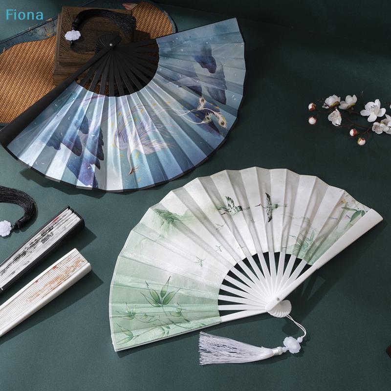 Black Silk Folding Fan with Ink White Dragon Pattern, Chinese Style Hand Fan for Cosplay, Home Decor & Performance